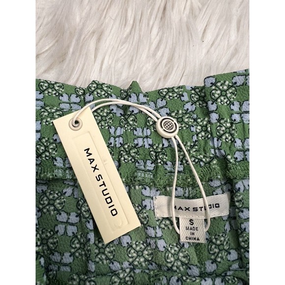 Max Studio Womens High Rise All-Over Print Trousers Wide Leg Green Daisy Size S - Picture 4 of 11